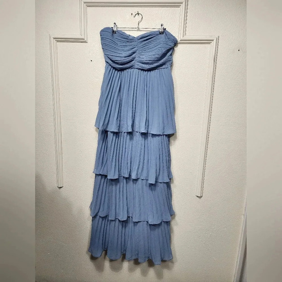 Lulus Seriously Sensational Light Blue Strapless Tiered Maxi Dress Wedding Party - Picture 6 of 9
